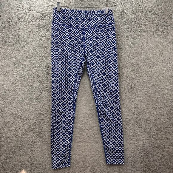J. Mclaughlin Women's Medium Leggings Blue White Diamond Pattern Comfort Casual - Picture 1 of 7
